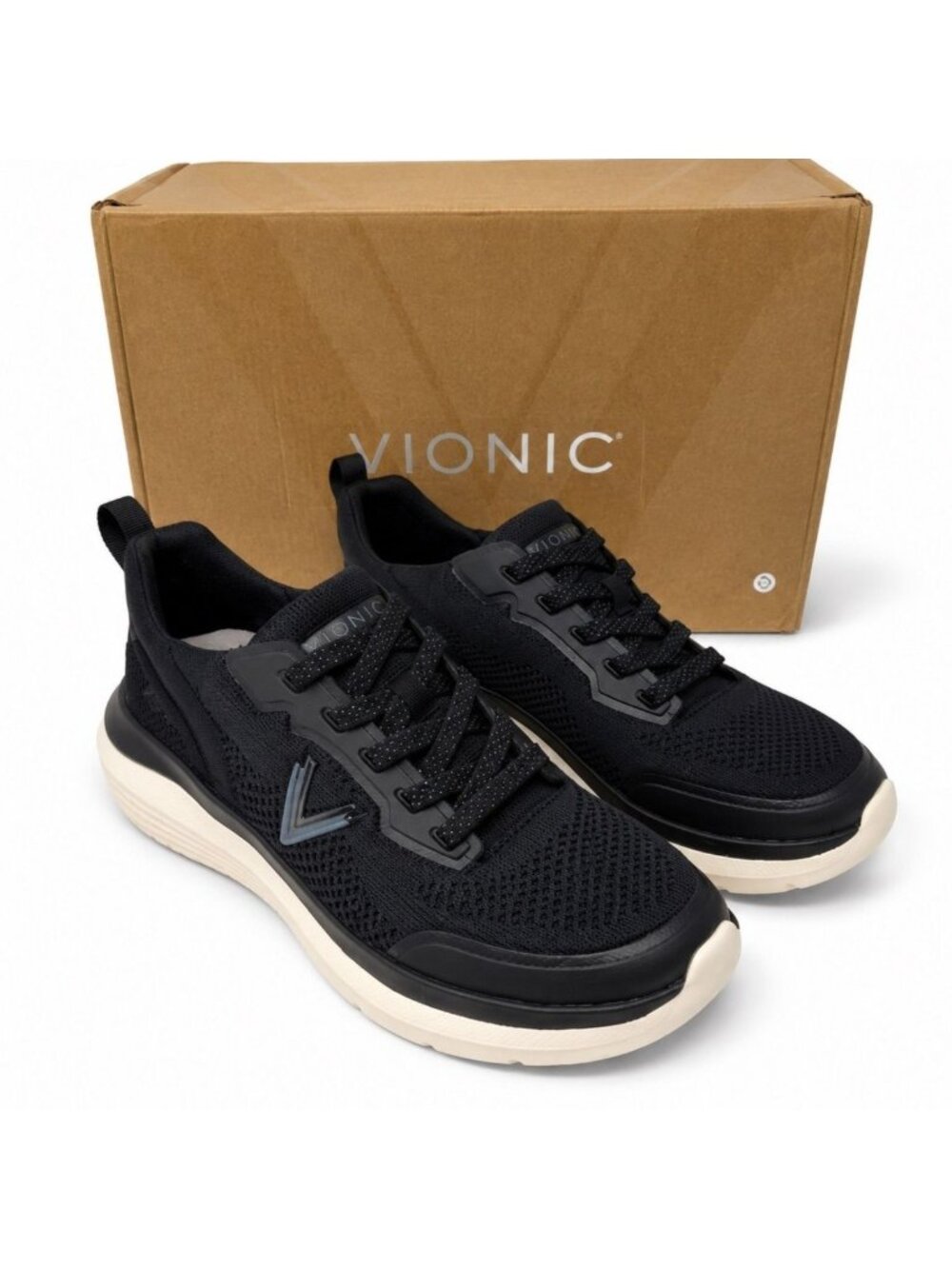 Vionic Hayward J7486M1 Womens 8 Supportive Black Knit Suede Walking Sneakers